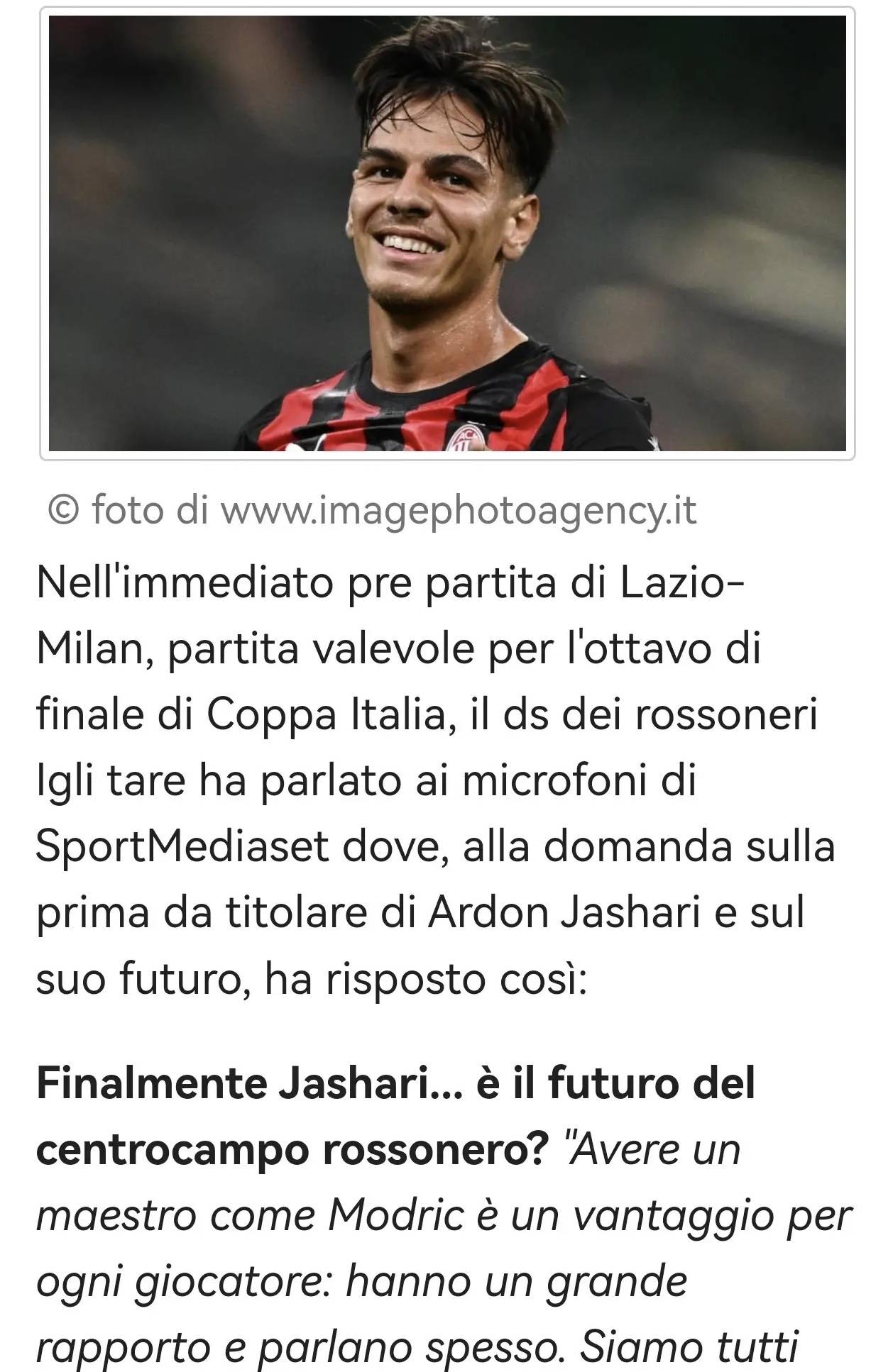 米兰体育总监:亚沙里和莫德里奇关系很好,他经常和莫德里奇交流