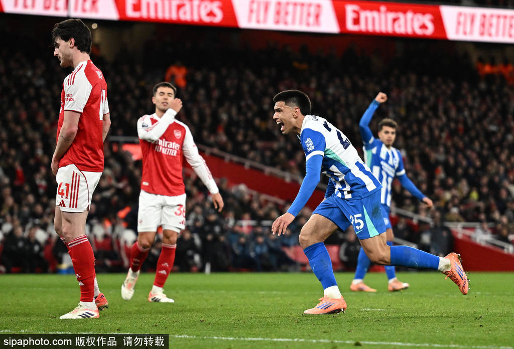 英超-厄德高破门赖斯造乌龙 阿森纳2-1布莱顿继续领跑