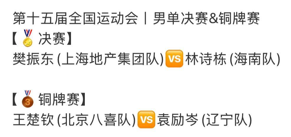 全运会乒乓球赛程表!男单决赛对阵表,男单决赛时间出炉!